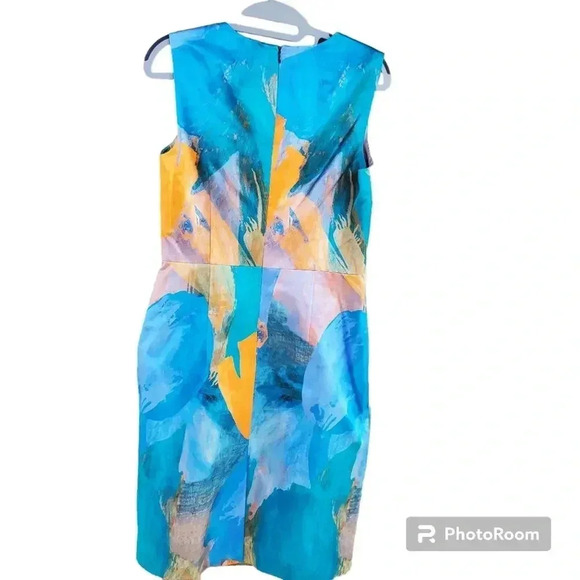 Milly Sleeveless Abstract-Print Gown, Teal Size 6 - Picture 3 of 3
